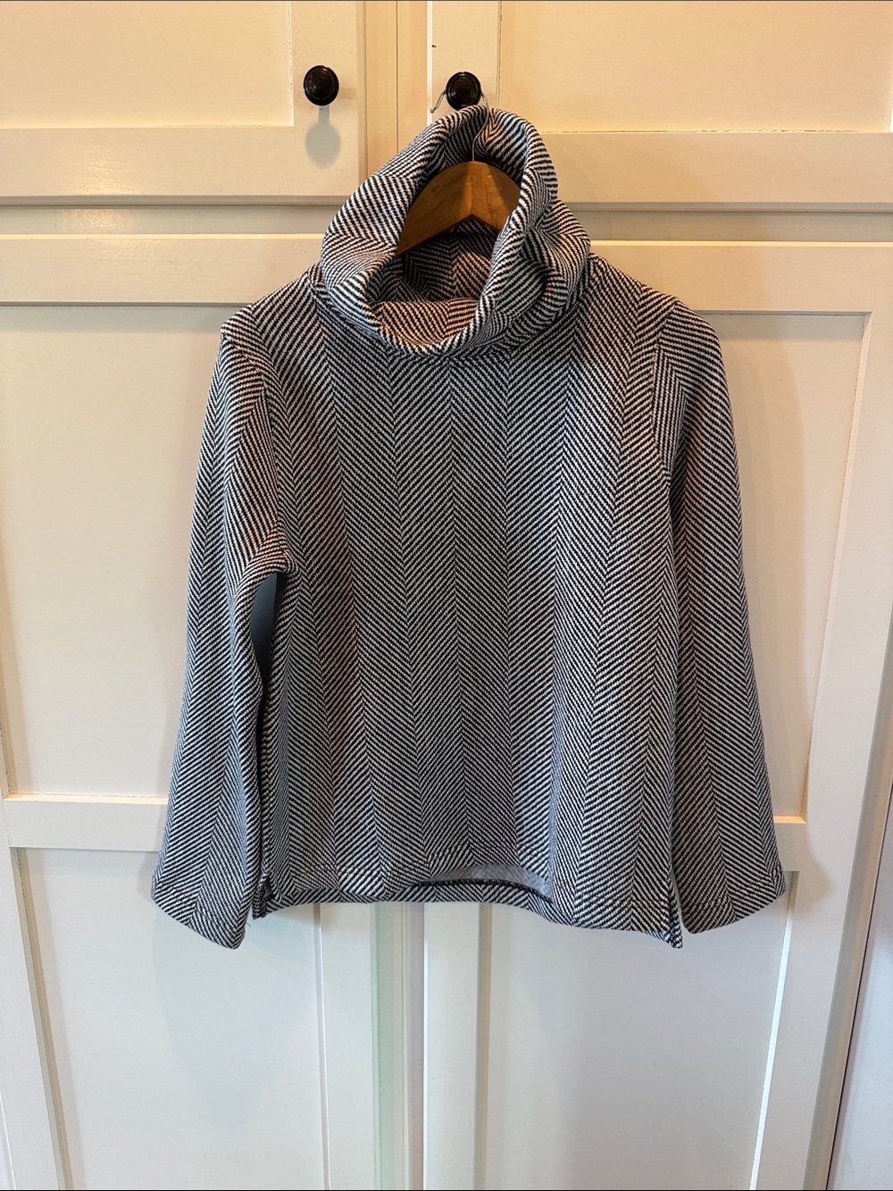 J. Crew Black and White Chevron Cowl Neck Sweater